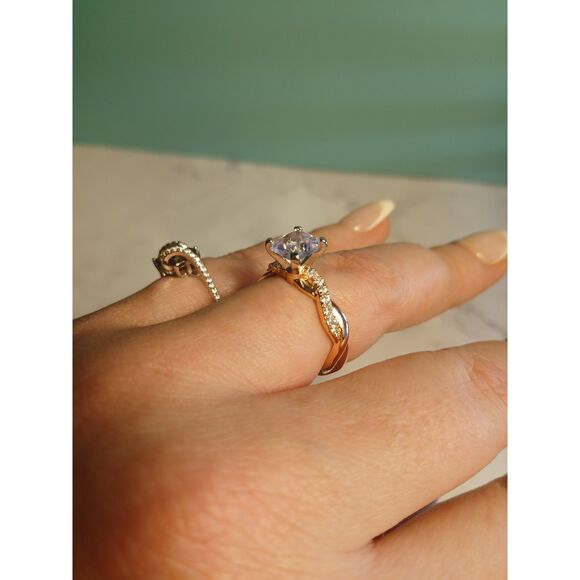 18K Rose Gold Plated Princess-Cut Moissanite Twisted Vine Ring – High Sparkle - Picture 9 of 11